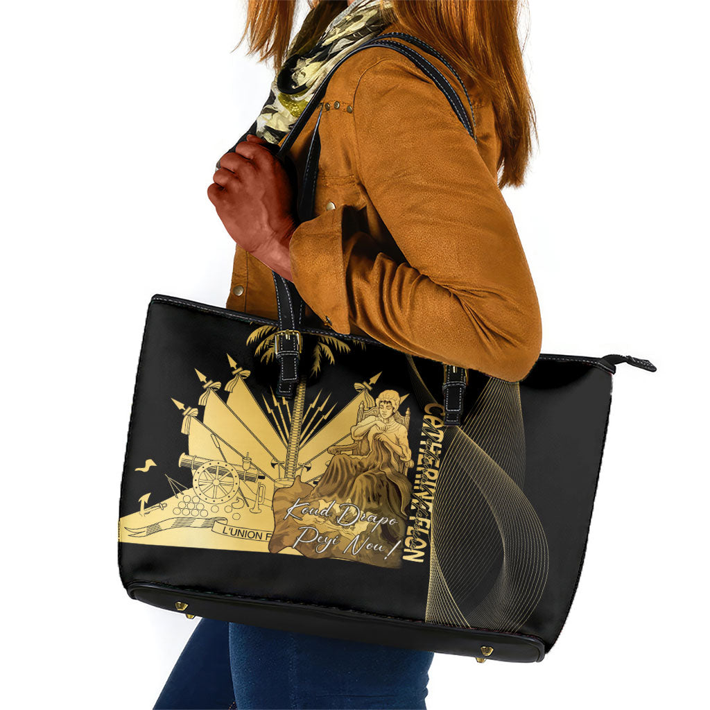 Catherine Flon Haiti Flag Day Leather Tote Bag National Heroine Koud Drapo Peyi Nou