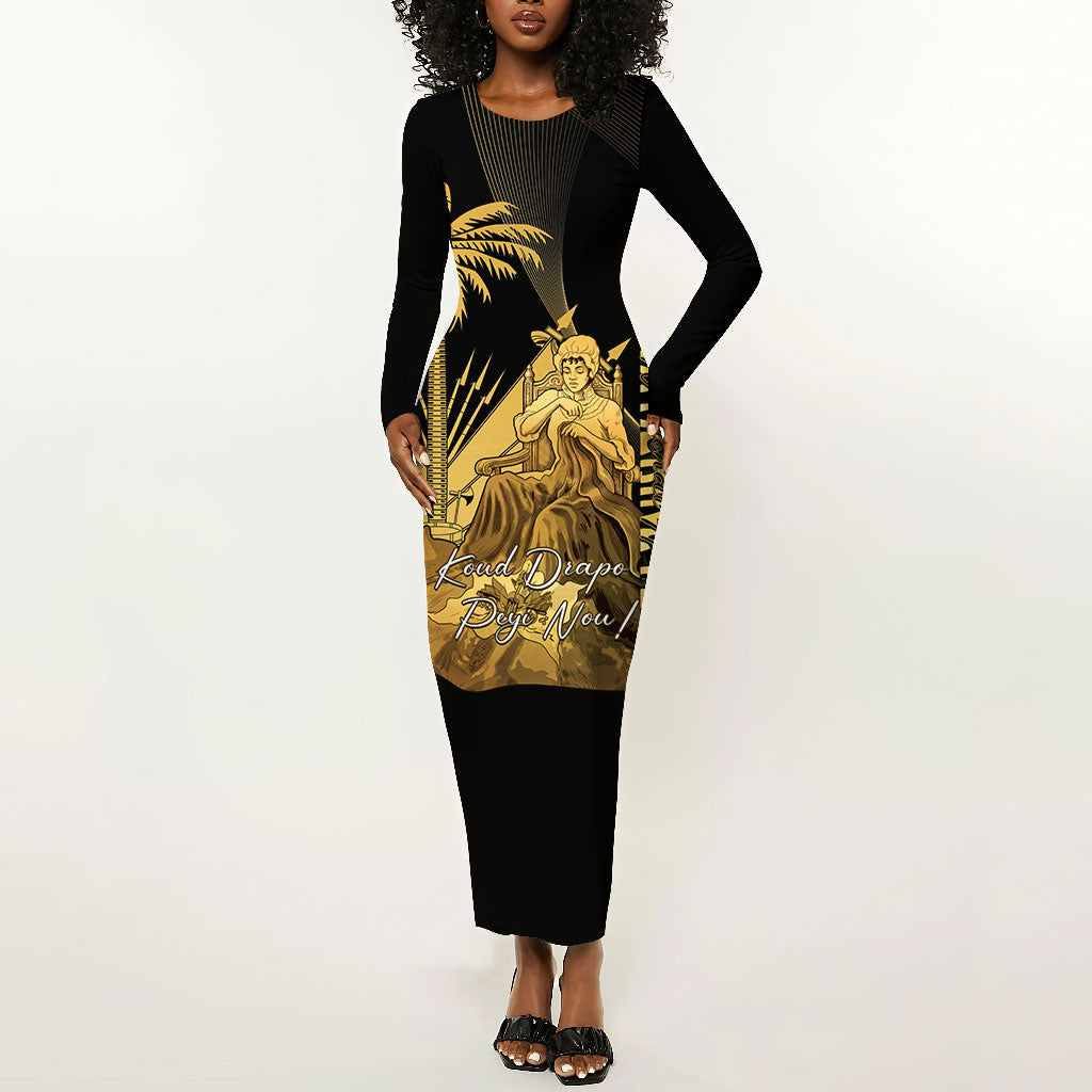 Catherine Flon Haiti Flag Day Long Sleeve Bodycon Dress National Heroine Koud Drapo Peyi Nou