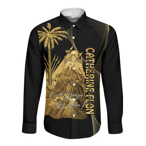 Catherine Flon Haiti Flag Day Long Sleeve Button Shirt National Heroine Koud Drapo Peyi Nou