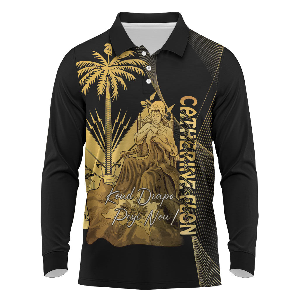 Catherine Flon Haiti Flag Day Long Sleeve Polo Shirt National Heroine Koud Drapo Peyi Nou