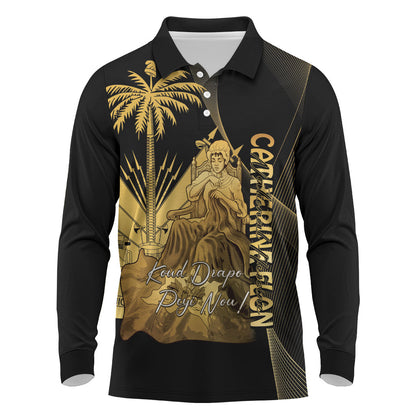 Catherine Flon Haiti Flag Day Long Sleeve Polo Shirt National Heroine Koud Drapo Peyi Nou