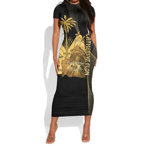 Catherine Flon Haiti Flag Day Short Sleeve Bodycon Dress National Heroine Koud Drapo Peyi Nou