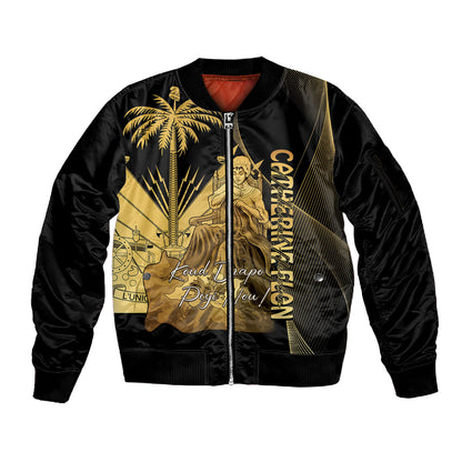 Catherine Flon Haiti Flag Day Sleeve Zip Bomber Jacket National Heroine Koud Drapo Peyi Nou
