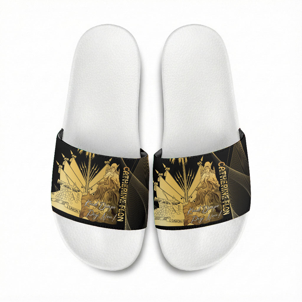 Catherine Flon Haiti Flag Day Slide Sandals National Heroine Koud Drapo Peyi Nou