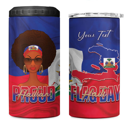 Personalized Haiti Flag Day 4 in 1 Can Cooler Tumbler Haitian Women Proud Flag Wave Style