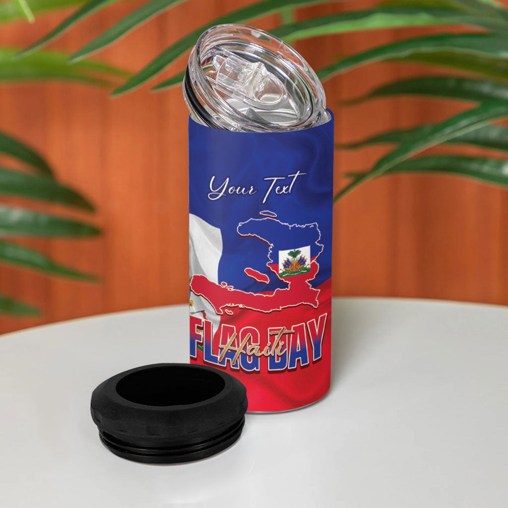 Personalized Haiti Flag Day 4 in 1 Can Cooler Tumbler Haitian Women Proud Flag Wave Style