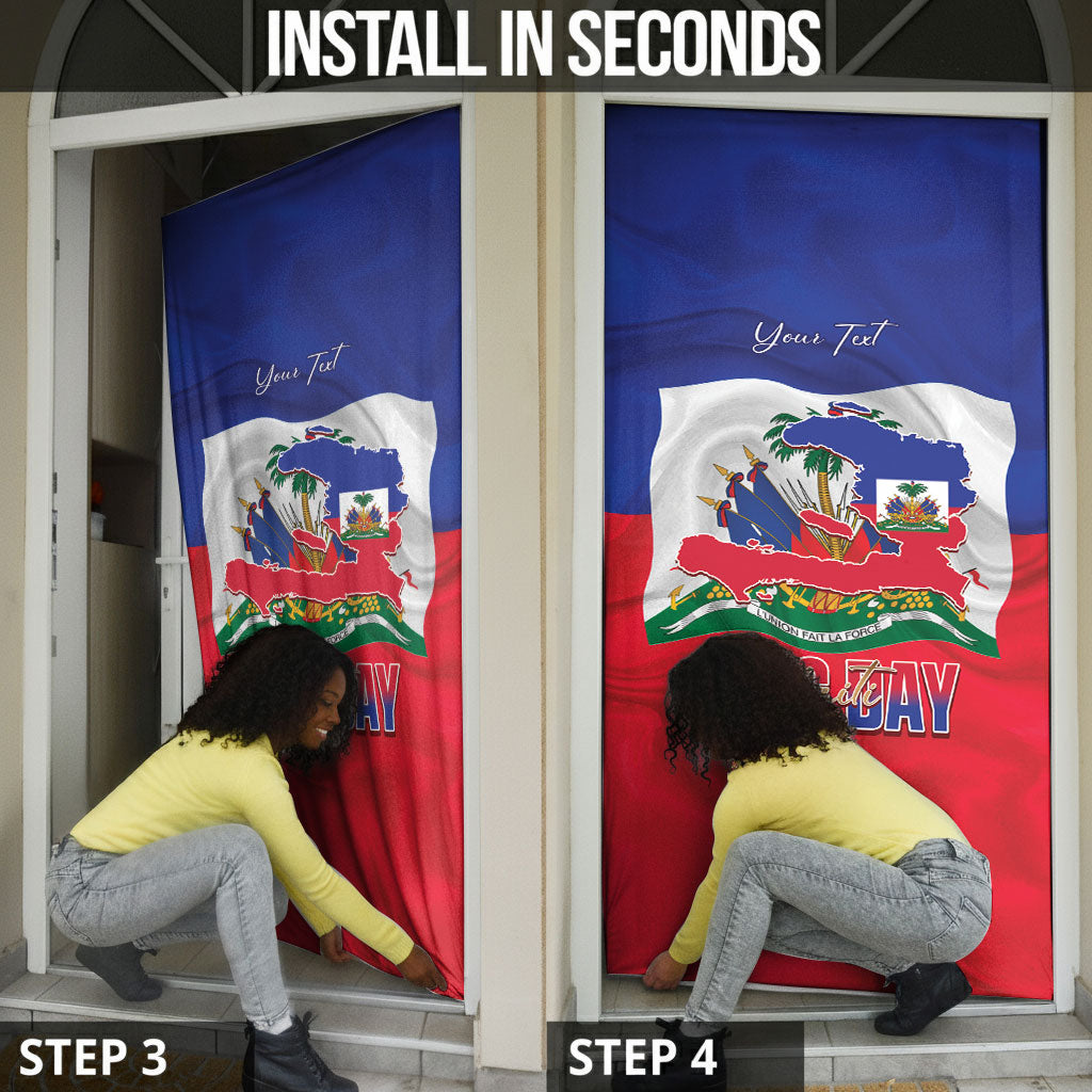 Personalized Haiti Flag Day Door Cover Haitian Women Proud Flag Wave Style