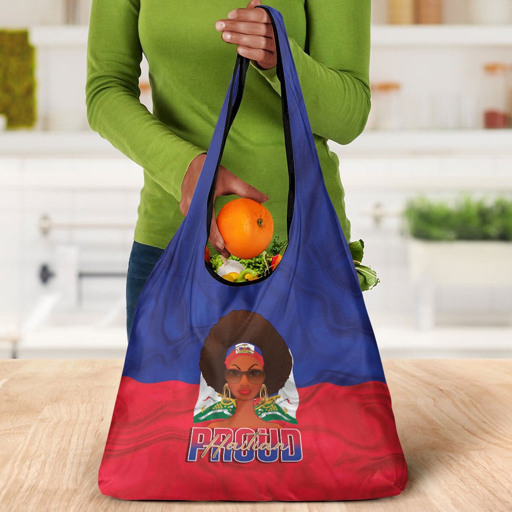 Haiti Flag Day Grocery Bag Haitian Women Proud Flag Wave Style