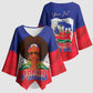 Personalized Haiti Flag Day Kimono Sleeve Blouse Haitian Women Proud Flag Wave Style