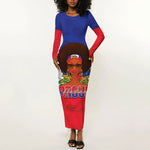 Personalized Haiti Flag Day Long Sleeve Bodycon Dress Haitian Women Proud Flag Wave Style