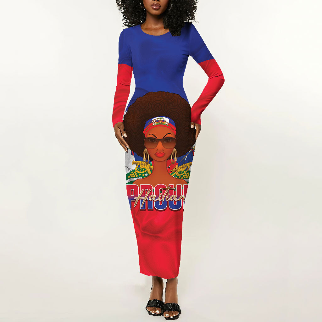 Personalized Haiti Flag Day Long Sleeve Bodycon Dress Haitian Women Proud Flag Wave Style