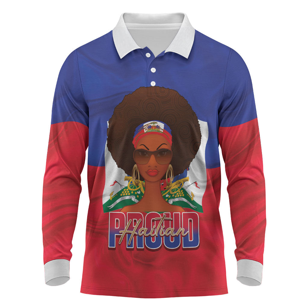 Personalized Haiti Flag Day Long Sleeve Polo Shirt Haitian Women Proud Flag Wave Style