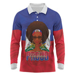 Personalized Haiti Flag Day Long Sleeve Polo Shirt Haitian Women Proud Flag Wave Style