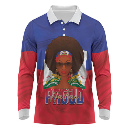 Personalized Haiti Flag Day Long Sleeve Polo Shirt Haitian Women Proud Flag Wave Style