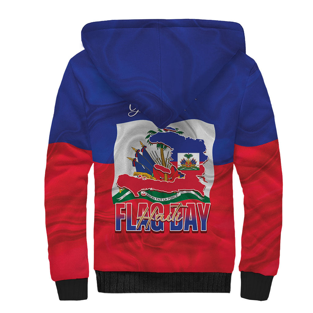 Personalized Haiti Flag Day Sherpa Hoodie Haitian Women Proud Flag Wave Style