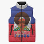 Personalized Haiti Flag Day Sleeveless Puffer Jacket Haitian Women Proud Flag Wave Style