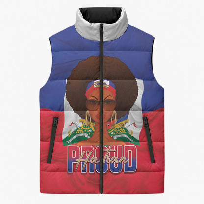 Personalized Haiti Flag Day Sleeveless Puffer Jacket Haitian Women Proud Flag Wave Style