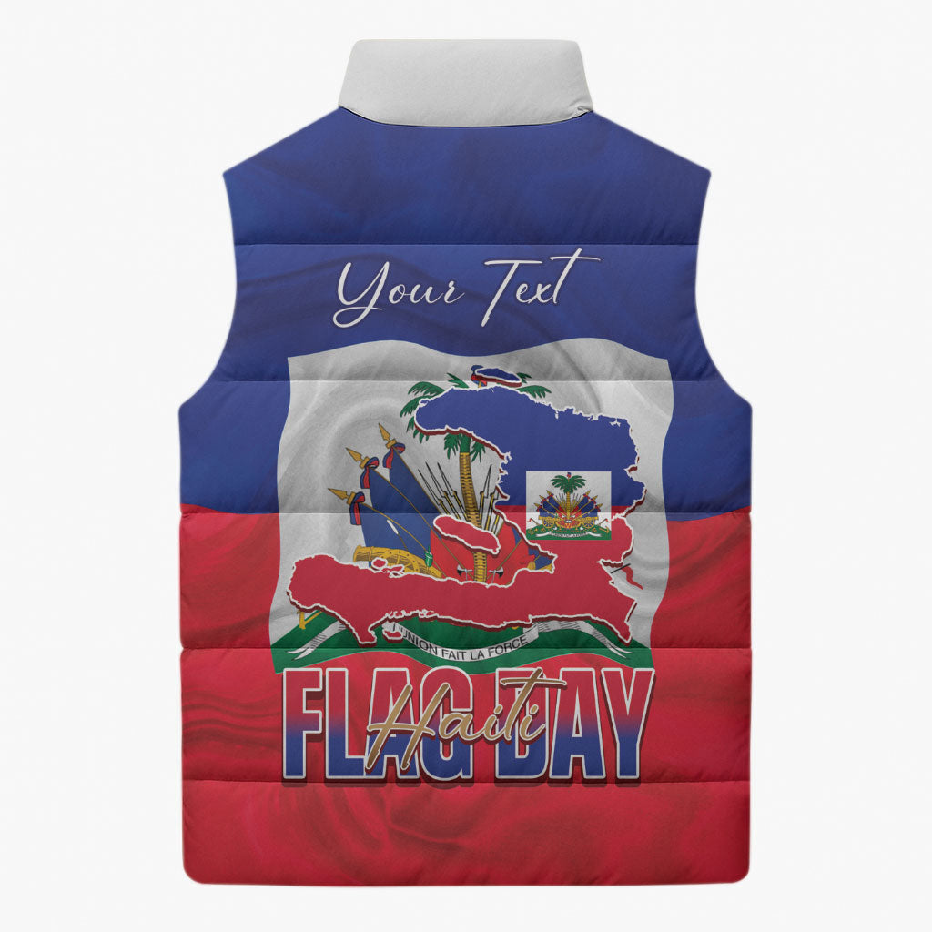 Personalized Haiti Flag Day Sleeveless Puffer Jacket Haitian Women Proud Flag Wave Style