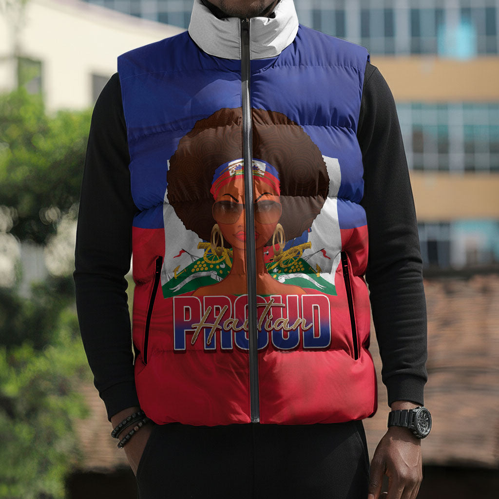 Personalized Haiti Flag Day Sleeveless Puffer Jacket Haitian Women Proud Flag Wave Style