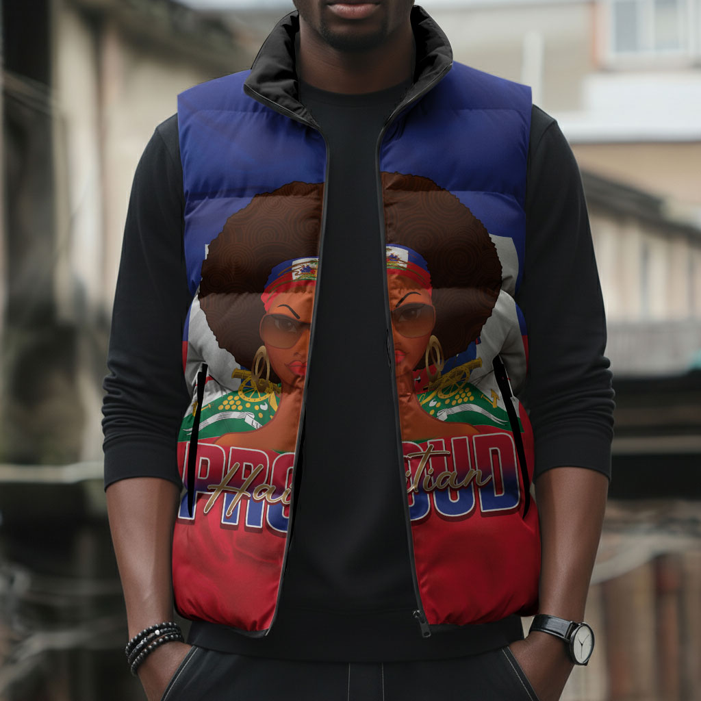 Personalized Haiti Flag Day Sleeveless Puffer Jacket Haitian Women Proud Flag Wave Style