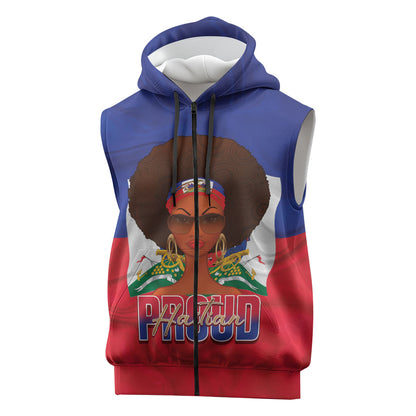 Personalized Haiti Flag Day Sleeveless Zip Hoodie Haitian Women Proud Flag Wave Style