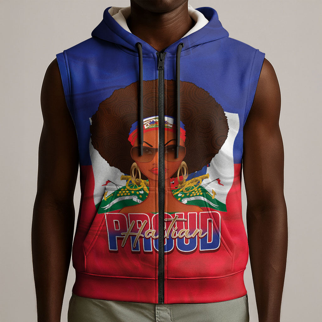 Personalized Haiti Flag Day Sleeveless Zip Hoodie Haitian Women Proud Flag Wave Style