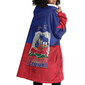 Personalized Haiti Flag Day Wearable Blanket Hoodie Haitian Women Proud Flag Wave Style