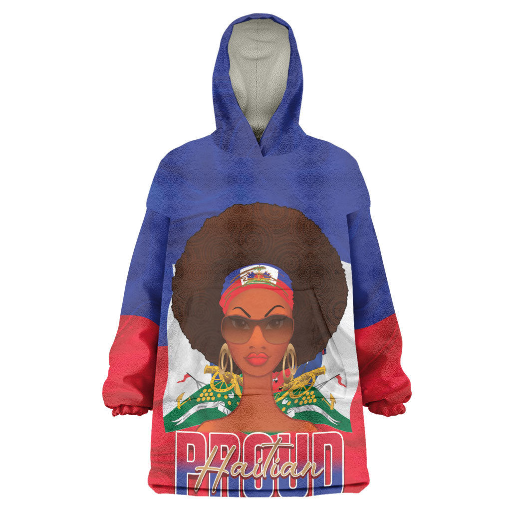 Personalized Haiti Flag Day Wearable Blanket Hoodie Haitian Women Proud Flag Wave Style
