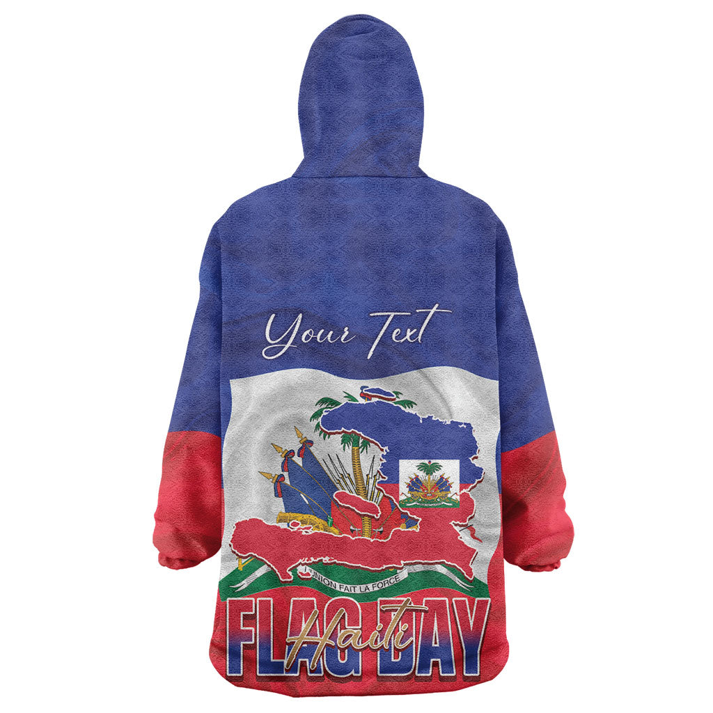Personalized Haiti Flag Day Wearable Blanket Hoodie Haitian Women Proud Flag Wave Style