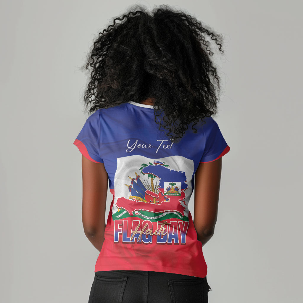 Personalized Haiti Flag Day Women V-Neck T-Shirt Haitian Women Proud Flag Wave Style