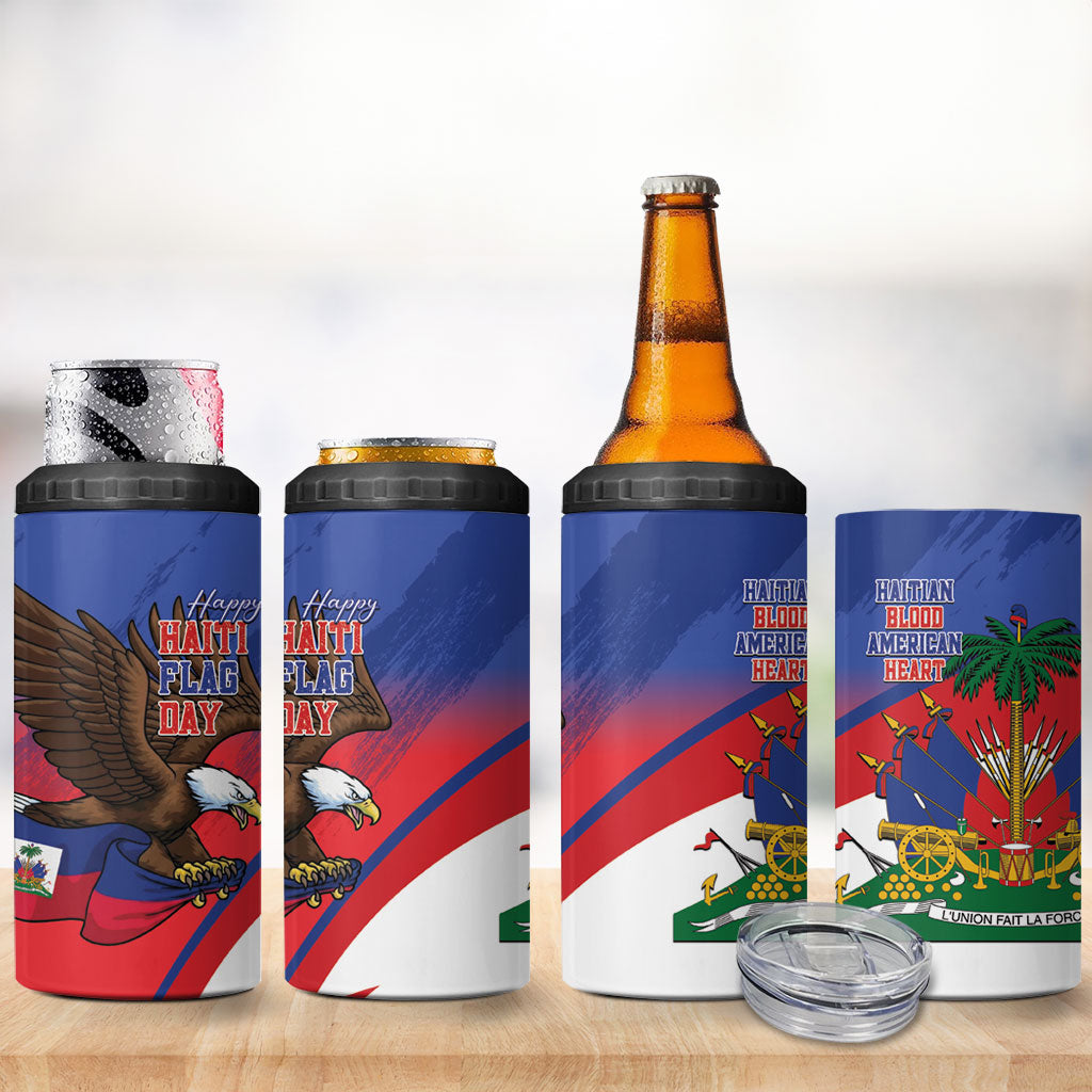 Haiti Flag Day 4 in 1 Can Cooler Tumbler Haitian Blood American Heart Eagle With Flag