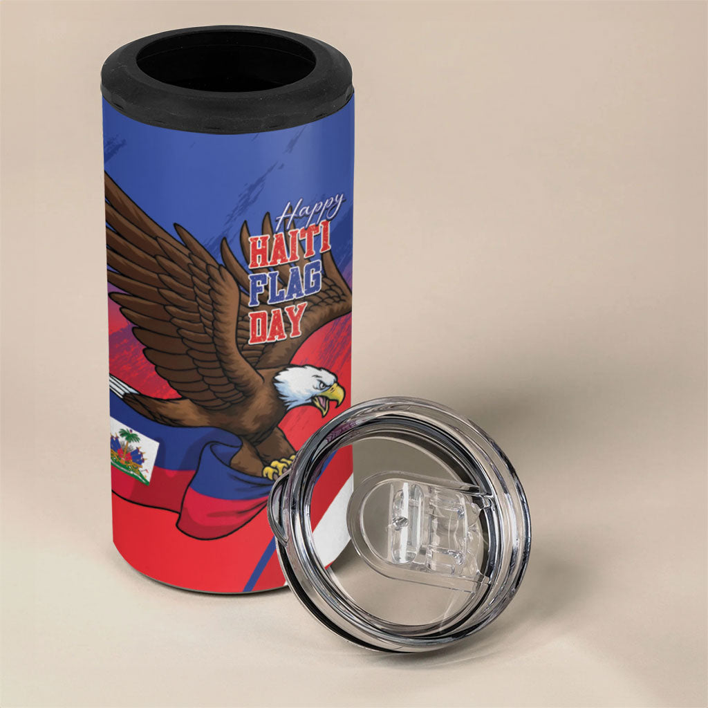Haiti Flag Day 4 in 1 Can Cooler Tumbler Haitian Blood American Heart Eagle With Flag