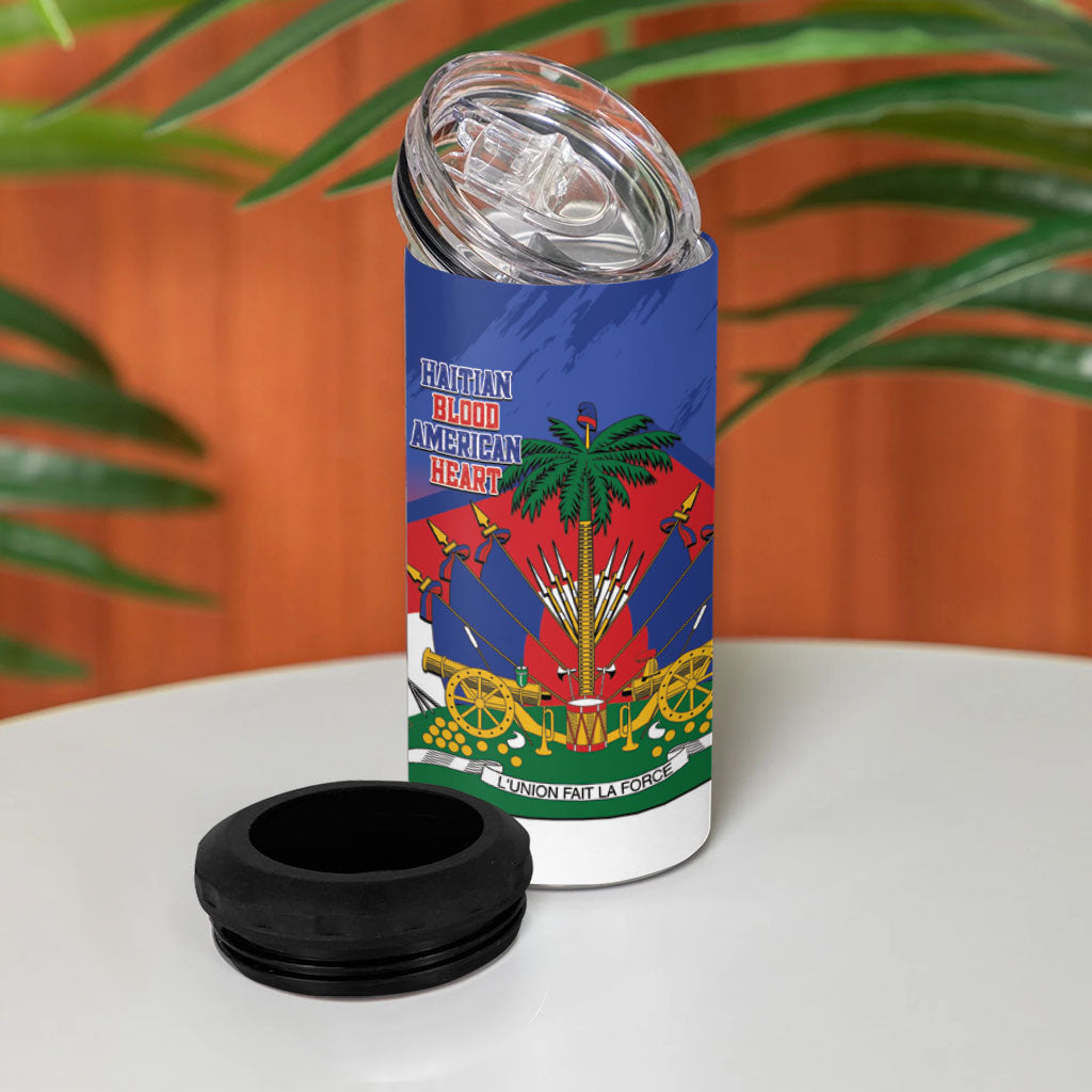 Haiti Flag Day 4 in 1 Can Cooler Tumbler Haitian Blood American Heart Eagle With Flag