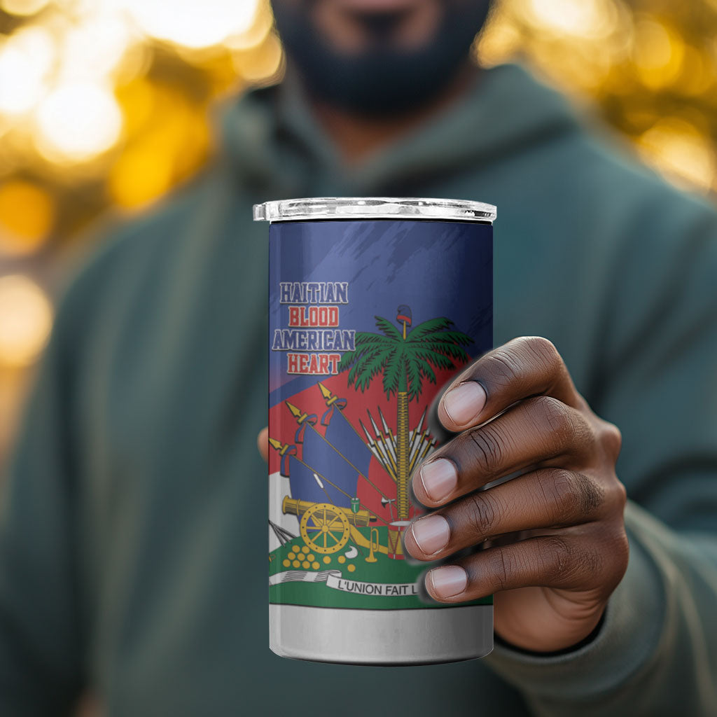 Haiti Flag Day 4 in 1 Can Cooler Tumbler Haitian Blood American Heart Eagle With Flag