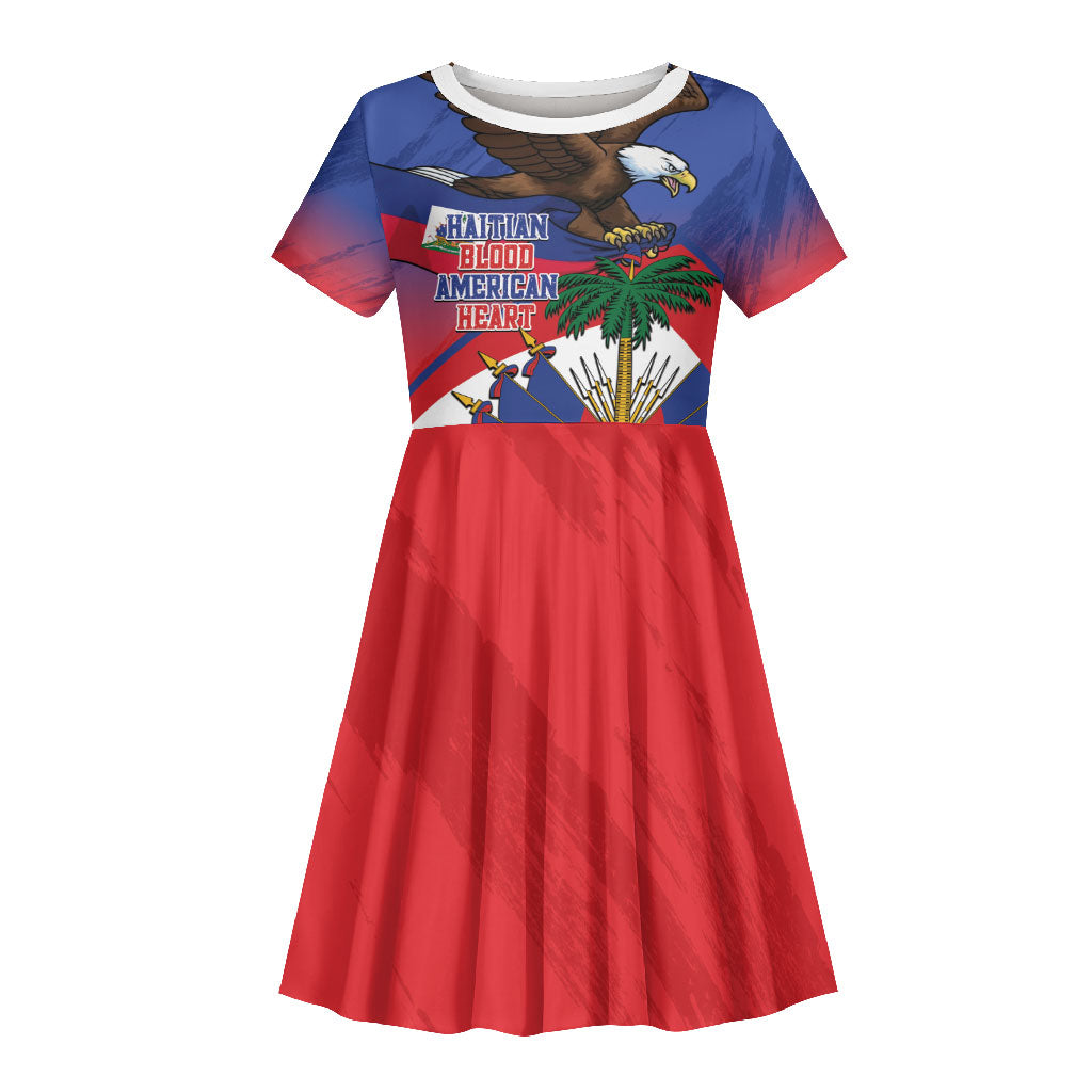 Haiti Flag Day Kid Short Sleeve Dress Haitian Blood American Heart Eagle With Flag