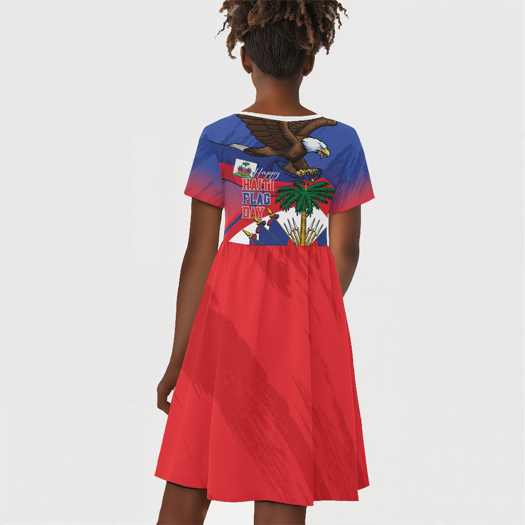 Haiti Flag Day Kid Short Sleeve Dress Haitian Blood American Heart Eagle With Flag