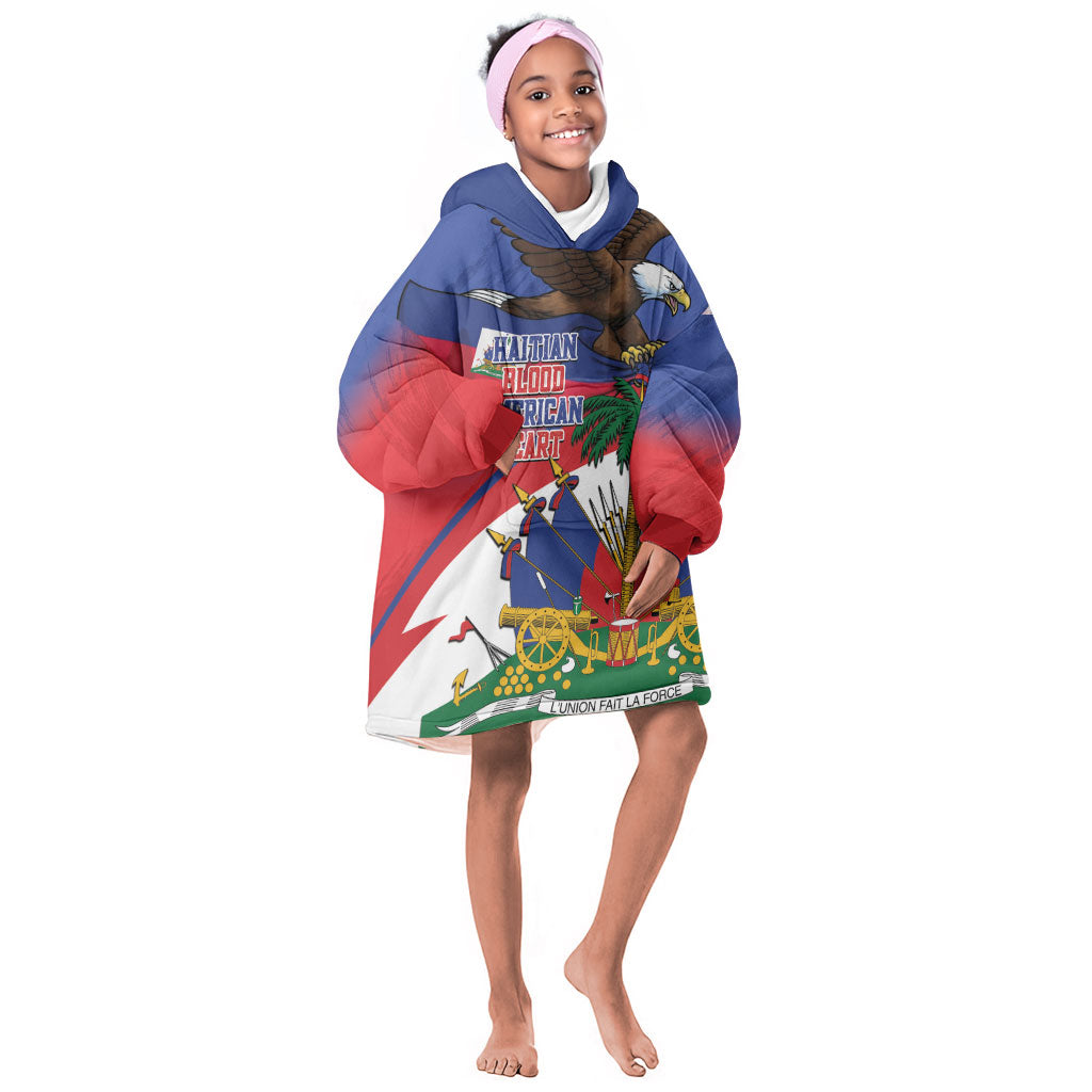 Haiti Flag Day Kid Wearable Blanket Hoodie Haitian Blood American Heart Eagle With Flag