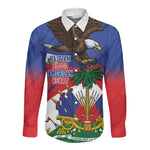 Haiti Flag Day Long Sleeve Button Shirt Haitian Blood American Heart Eagle With Flag