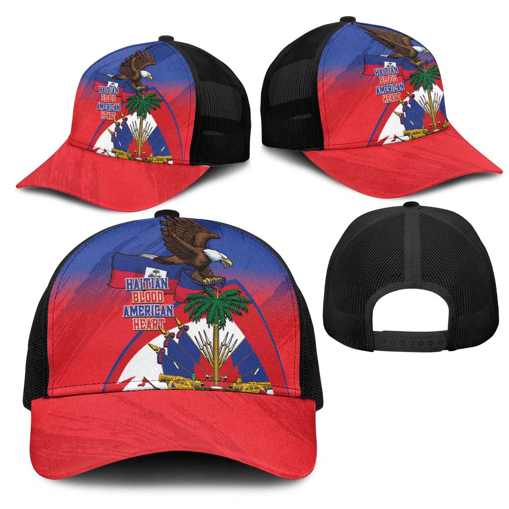 Haiti Flag Day Mesh Trucker Cap Haitian Blood American Heart Eagle With Flag