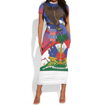 Haiti Flag Day Short Sleeve Bodycon Dress Haitian Blood American Heart Eagle With Flag