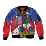 Haiti Flag Day Sleeve Zip Bomber Jacket Haitian Blood American Heart Eagle With Flag