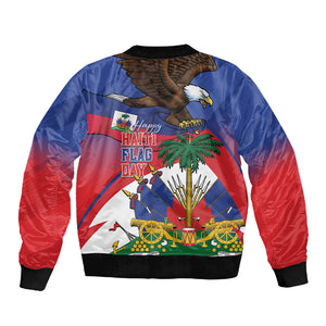 Haiti Flag Day Sleeve Zip Bomber Jacket Haitian Blood American Heart Eagle With Flag