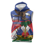 Haiti Flag Day Sleeveless Hoodie Haitian Blood American Heart Eagle With Flag