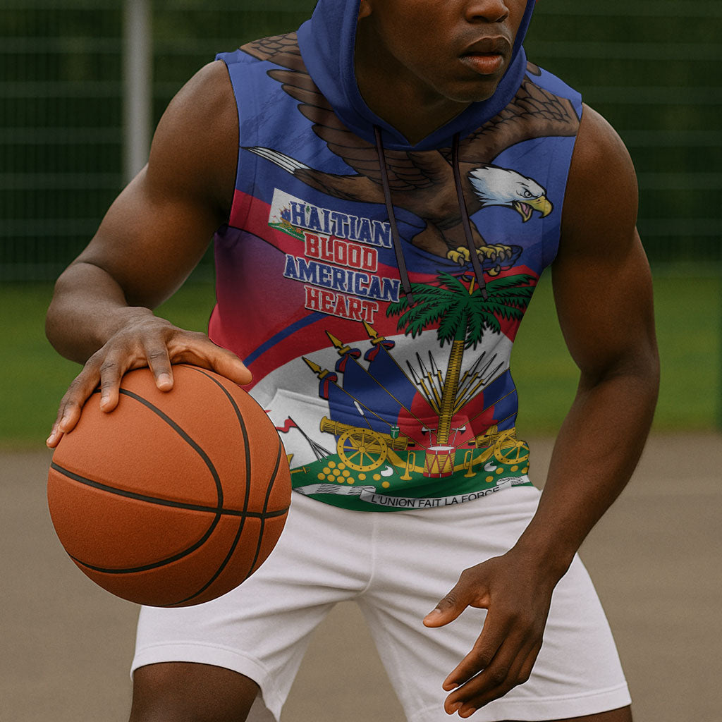 Haiti Flag Day Sleeveless Hoodie Haitian Blood American Heart Eagle With Flag