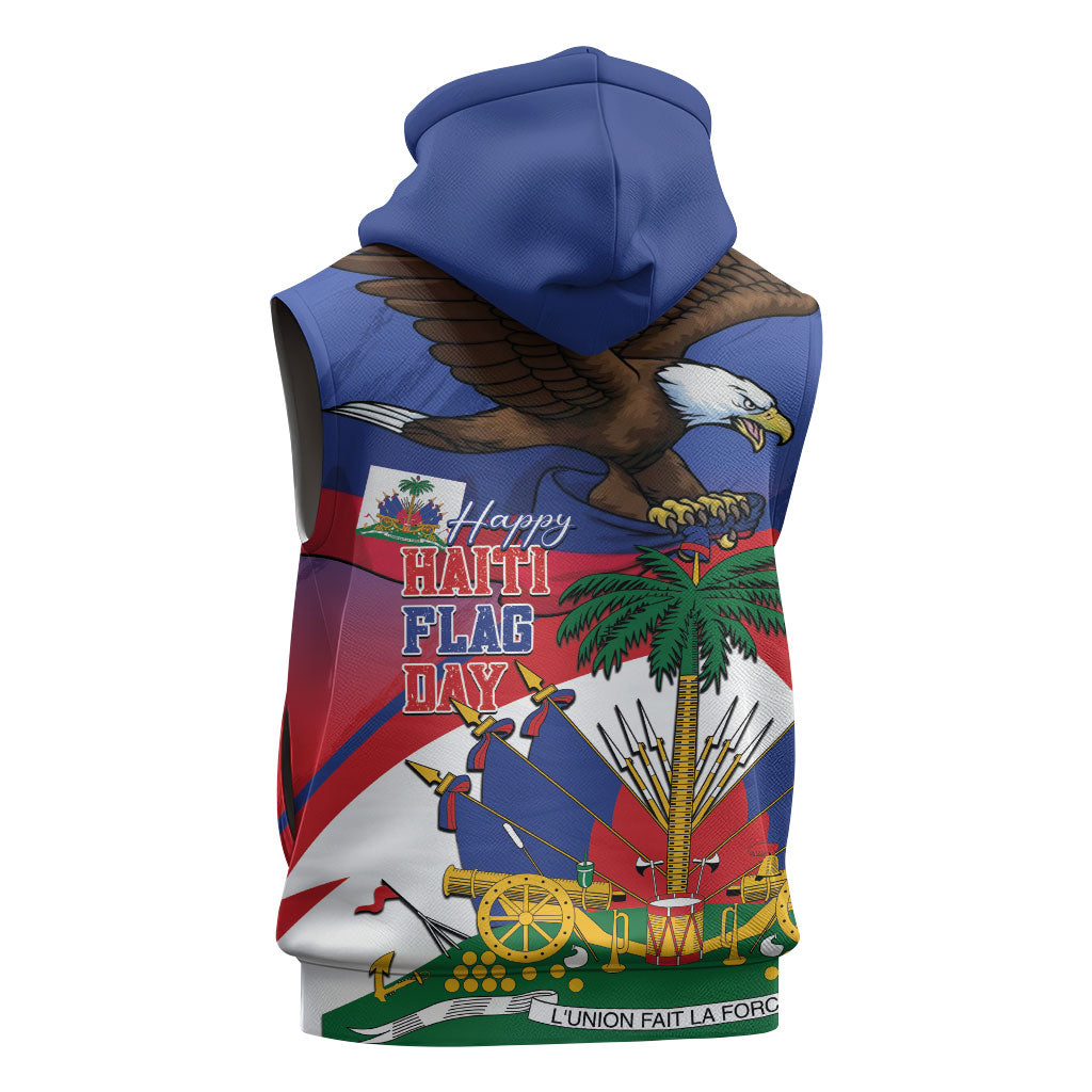 Haiti Flag Day Sleeveless Zip Hoodie Haitian Blood American Heart Eagle With Flag