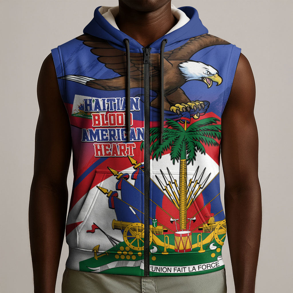 Haiti Flag Day Sleeveless Zip Hoodie Haitian Blood American Heart Eagle With Flag