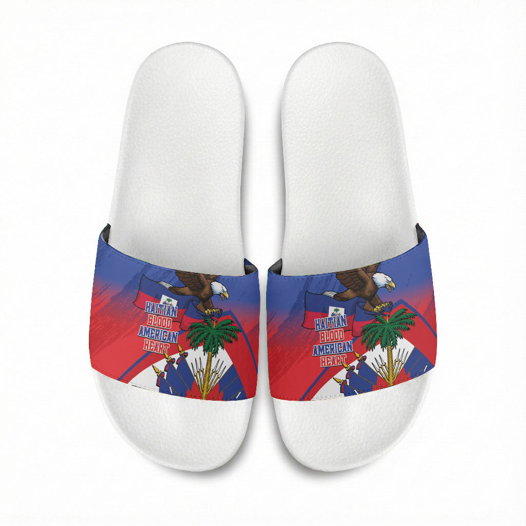 Haiti Flag Day Slide Sandals Haitian Blood American Heart Eagle With Flag
