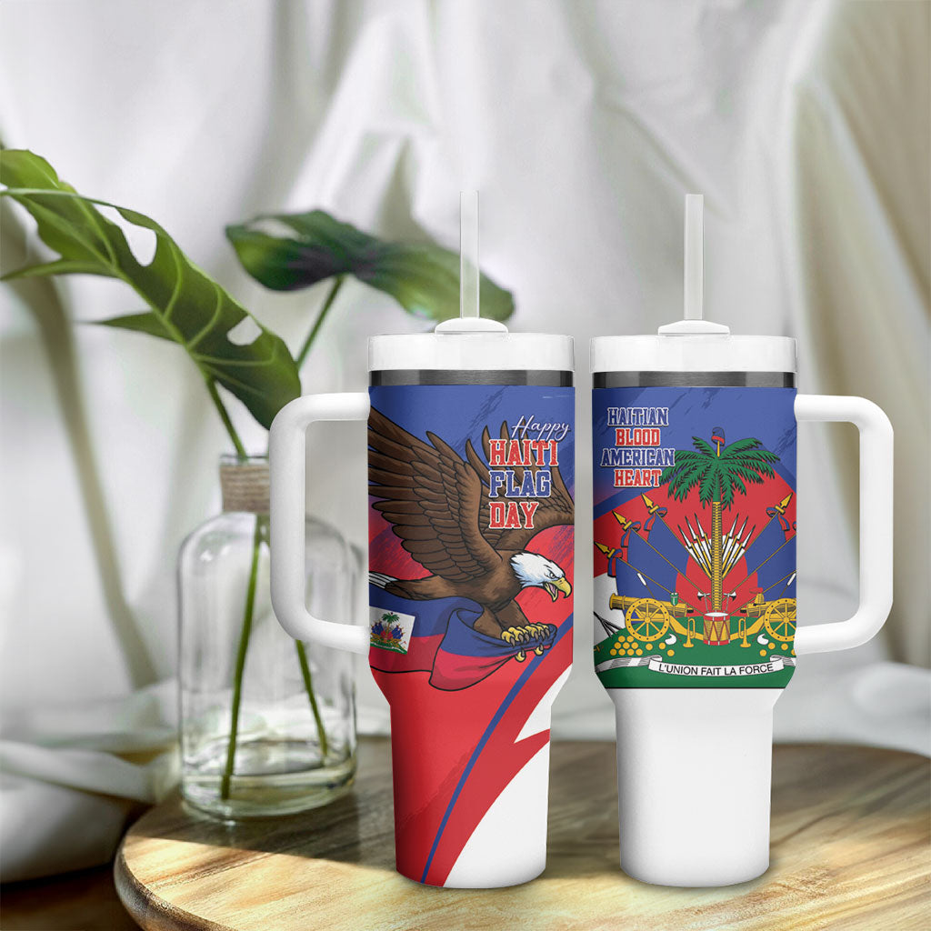 Haiti Flag Day Tumbler With Handle Haitian Blood American Heart Eagle With Flag