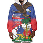 Haiti Flag Day Wearable Blanket Hoodie Haitian Blood American Heart Eagle With Flag