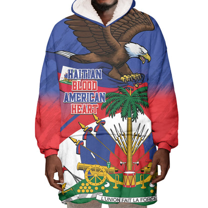 Haiti Flag Day Wearable Blanket Hoodie Haitian Blood American Heart Eagle With Flag